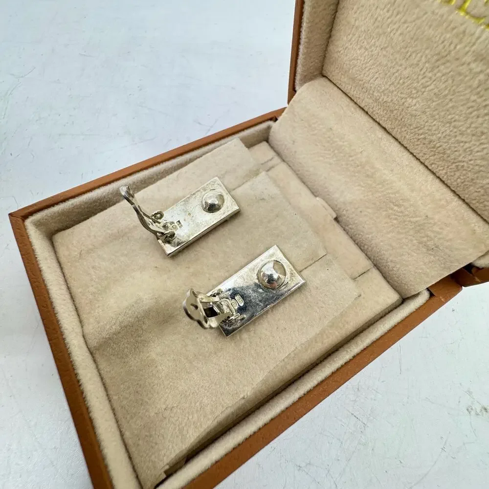 Vintage 925 Sterling & Red Coral Rectangular Clip-on Earrings
